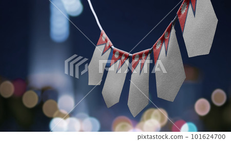 A garland of Nepal national flags on an abstract blurred background 101624700