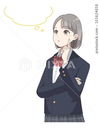 Illustration with a speech bubble of a female student thinking Illustration with a speech bubble of a female student thinking 101624858