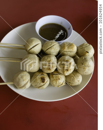 Grilled pork ball with spicy sauce Thai street food Grilled pork ball with spicy sauce Thai street food 101624954