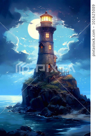 Coastal lighthouse. Generative AI 101625089