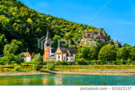Reichenstein Castle and St. Clemens Basilika in Upper Middle Rhine Valley. UNESCO world heritage in Germany Reichenstein Castle and St. Clemens Basilika in Upper Middle Rhine Valley. UNESCO world heritage in Germany 101625137
