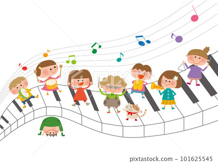 Piano, children and musical notes 101625545