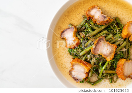 Stir-fried water mimosa with crispy pork belly 101625623