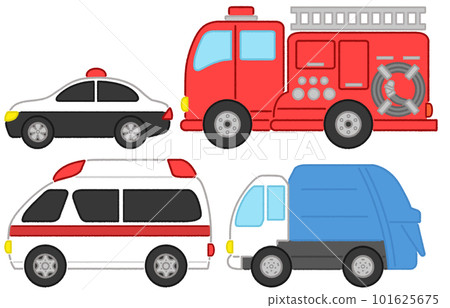 simple! Working vehicles: police cars, fire trucks, ambulances, garbage trucks simple! Working vehicles: police cars, fire trucks, ambulances, garbage trucks 101625675
