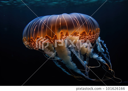 image of a jellyfish swimming under the sea. underwater animals. illustration, generative AI. 101626166