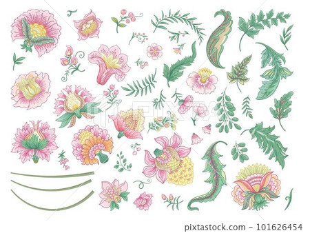 Fantasy flowers in retro, vintage, jacobean embroidery style. Fantasy flowers in retro, vintage, jacobean embroidery style. 101626454