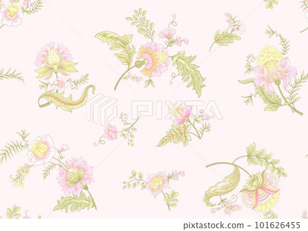 Fantasy flowers in retro, vintage, jacobean embroidery style. Fantasy flowers in retro, vintage, jacobean embroidery style. 101626455