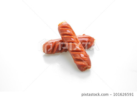 fried sausage skewer on white background 101626591