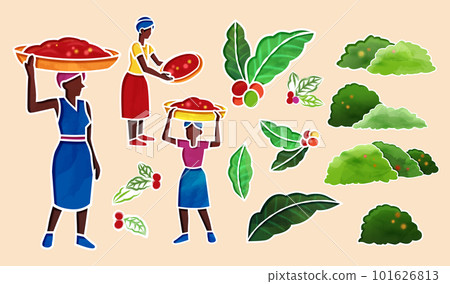 Coffee farmers and plant set 101626813