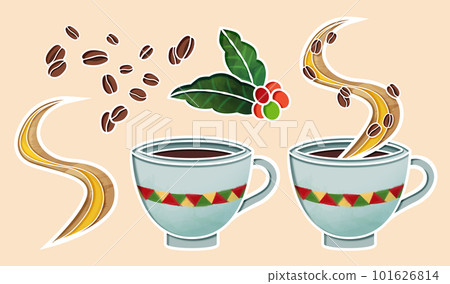 Coffee beans and cup element set 101626814