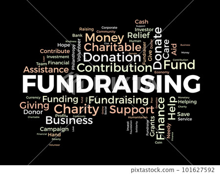 Word cloud background concept for Fundraising. Charity funding, philanthropy donation support of charitable contribution. vector illustration. 101627592