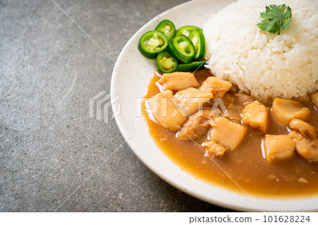 Chicken in brown sauce or gravy sauce with rice Chicken in brown sauce or gravy sauce with rice 101628224