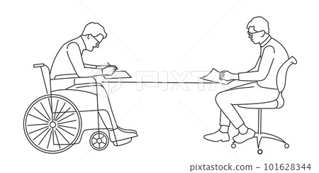 Disabled person in the workplace, business meeting. Disabled person in the workplace, business meeting. 101628344