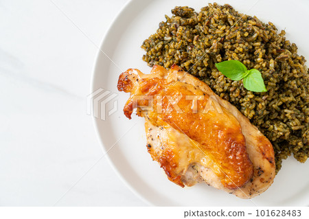 pesto fried rice with grilled chicken pesto fried rice with grilled chicken 101628483