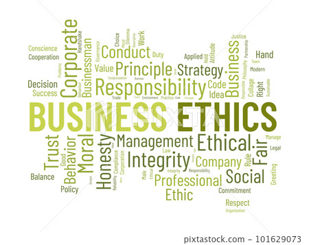 Word cloud background concept for Business Ethics. Corporate integrity, Company principle moral trust of responsibility value. vector illustration. Word cloud background concept for Business Ethics. Corporate integrity, Company principle moral trust of responsibility value. vector illustration. 101629073