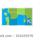 Folded map paper and plane with flight track. 101629376