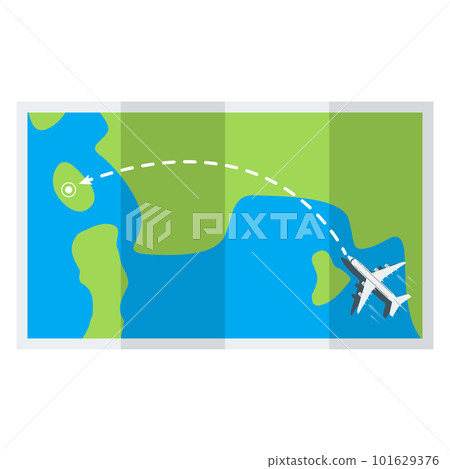 Folded map paper and plane with flight track. Folded map paper and plane with flight track. 101629376