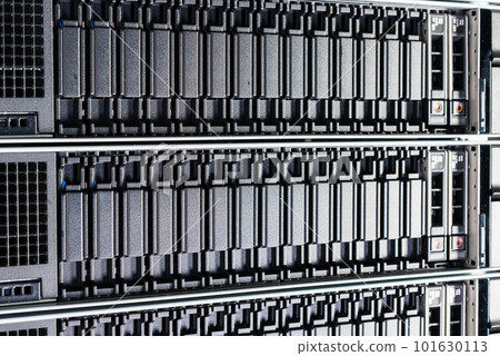 Row of hard disks used for data storage in internet data center 101630113
