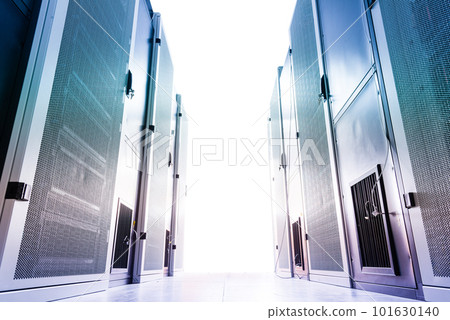Data center with a row of server racks 101630140