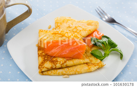 Delicious pancakes with salted salmon 101630178