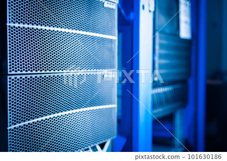 detail of rack datacenter holding cluster of hard-drives 101630186
