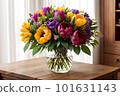 Colorful flowers on the desk [AI generated image] 101631143