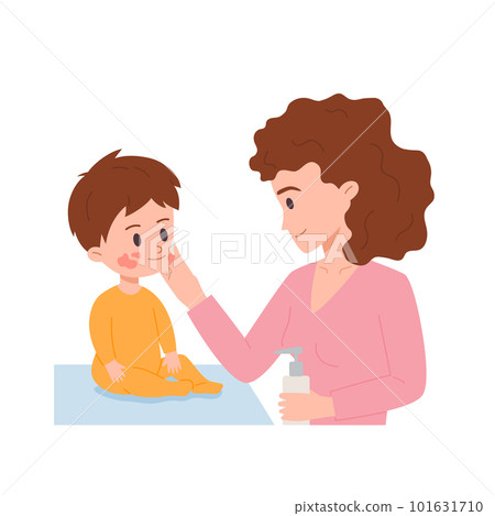 Mother finds signs of dermatitis on her baby skin, vector illustration isolated. 101631710