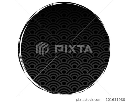 Rough Japanese-style circular frame Seigaiha pattern black 101631988