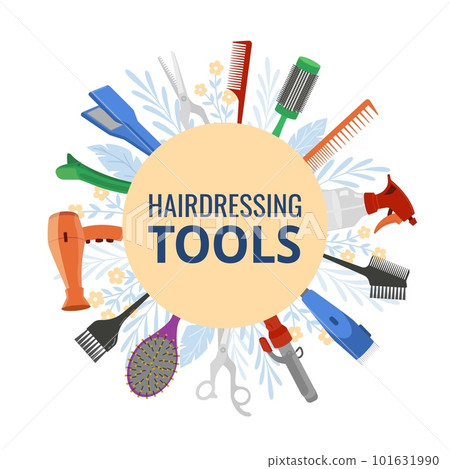 Hairdressing tools banner, flat vector illustration isolated on white background. Hairdressing tools banner, flat vector illustration isolated on white background. 101631990