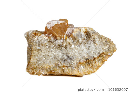 Macro mineral stone Scheelite on a white background Macro mineral stone Scheelite on a white background 101632097