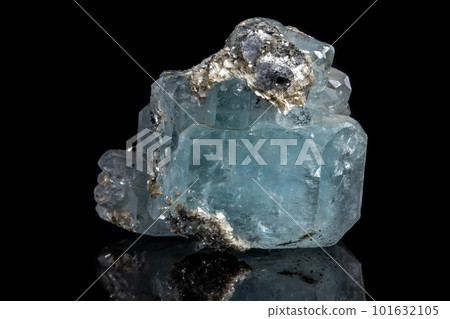 Macro mineral stone Aquamarine on a black background 101632105