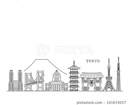 東京著名旅遊勝地的簡單圖標集 101633057
