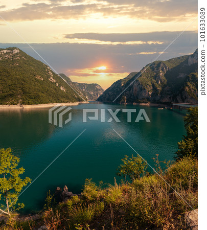 Piva Lake (Pivsko Jezero) view in Montenegro. 101633089