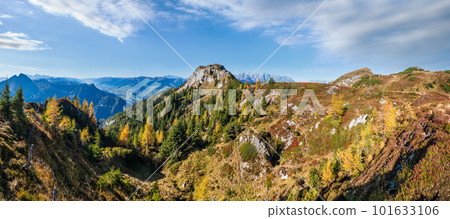 Peaceful autumn Alps mountain sunny view from hiking path from Dorfgastein to Paarseen lakes, Land Salzburg, Austria. Peaceful autumn Alps mountain sunny view from hiking path from Dorfgastein to Paarseen lakes, Land Salzburg, Austria. 101633106