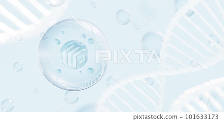 Abstract background with transparent spherical bubbles and DNA strands. 3d render 101633173