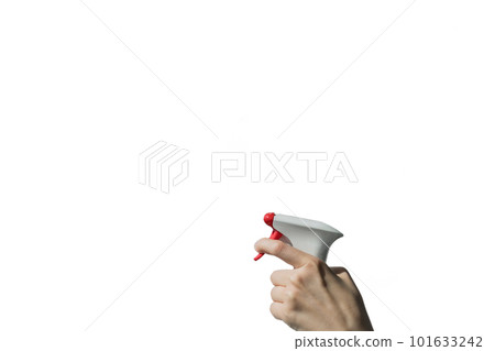 Hand holding spray bottle isolated on white background. Hand holding spray bottle isolated on white background. 101633242