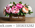 Flower arrangement decorated in a wooden box [AI-generated image] 101633282