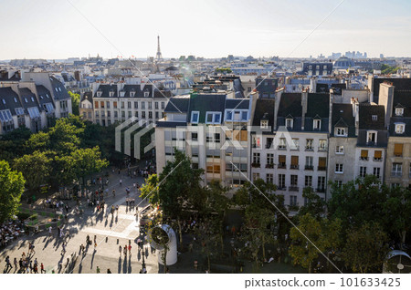 View of Paris from Center Pompidou (Eiffel Tower and Bourse de Commerce in the distance) 101633425
