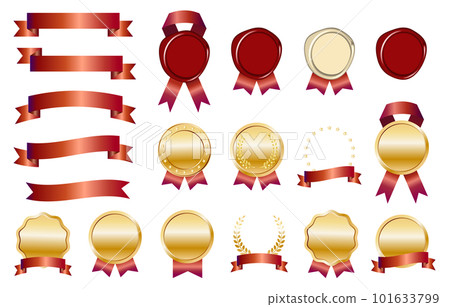 Illustration set of luxury red ribbon and medals and ceilings 101633799