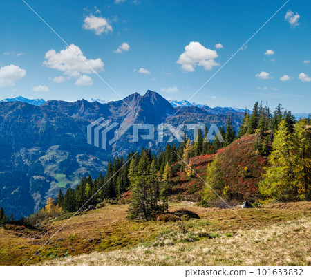 Peaceful autumn Alps mountain sunny view from hiking path from Dorfgastein to Paarseen lakes, Land Salzburg, Austria. Peaceful autumn Alps mountain sunny view from hiking path from Dorfgastein to Paarseen lakes, Land Salzburg, Austria. 101633832