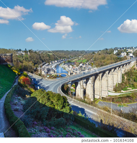 Dinan town, Brittany, France. The harbour on the banks of the Rance River. Dinan town, Brittany, France. The harbour on the banks of the Rance River. 101634108