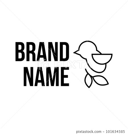 Black line logo with bird with branch on white background. Eco logo Black line logo with bird with branch on white background. Eco logo 101634385