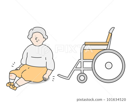 Illustration of an elderly woman who fell from a wheelchair 101634520