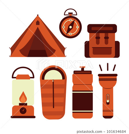 Simple Camping Equipment Element Collection in Flat Illustration 101634684