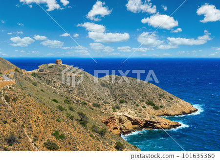 Summer Mediterranean sea coast landscape near Benidorm city (Costa Blanca, Alicante, Spain). 101635360