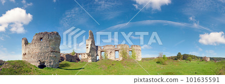 Spring view of Sydoriv Castle ruins (built in 1640s). Sydoriv village, located 7 km south of Husiatyn, Ternopil region, Ukraine. Spring view of Sydoriv Castle ruins (built in 1640s). Sydoriv village, located 7 km south of Husiatyn, Ternopil region, Ukraine. 101635591