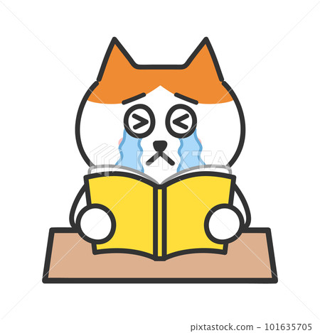 一隻貓在讀書時哭泣的插圖 101635705