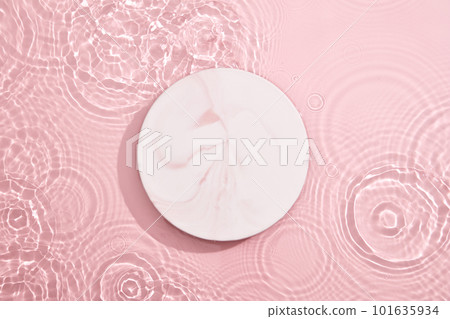 Marble pink round podium or stand top view flat lay product display minimal, simple pastel pink background with copy space for text Marble pink round podium or stand top view flat lay product display minimal, simple pastel pink background with copy space for text 101635934