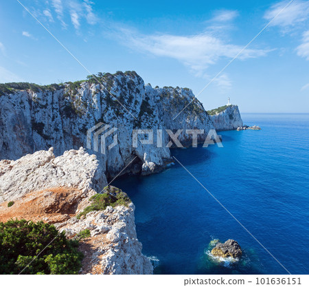 Rocky south cape of Lefkas island and lighthouse (Greece, Ionian Sea) Rocky south cape of Lefkas island and lighthouse (Greece, Ionian Sea) 101636151