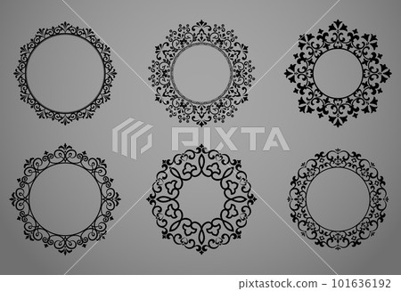 Set of decorative frames Elegant vector element for design in Eastern style, place for text. Floral black and gray borders. Lace illustration for invitations and greeting cards Set of decorative frames Elegant vector element for design in Eastern style, place for text. Floral black and gray borders. Lace illustration for invitations and greeting cards 101636192